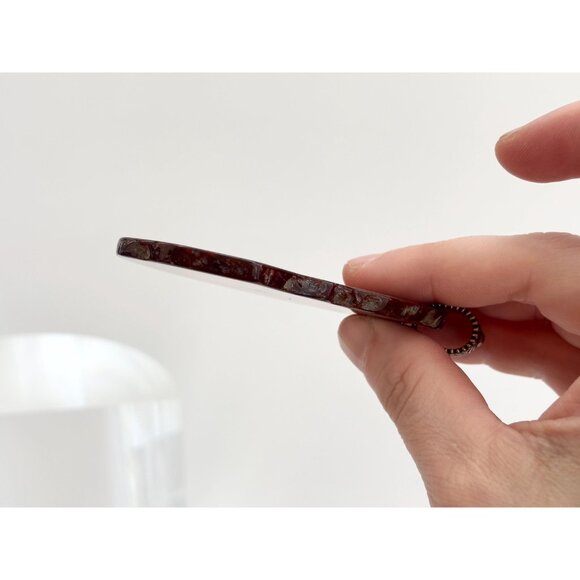 Brown Sliced Agate Stone Freeform Shaped Large Silver Toned Vintage Pendant - Picture 7 of 11